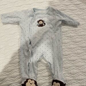 Little Me Light Blue Monkey Footie